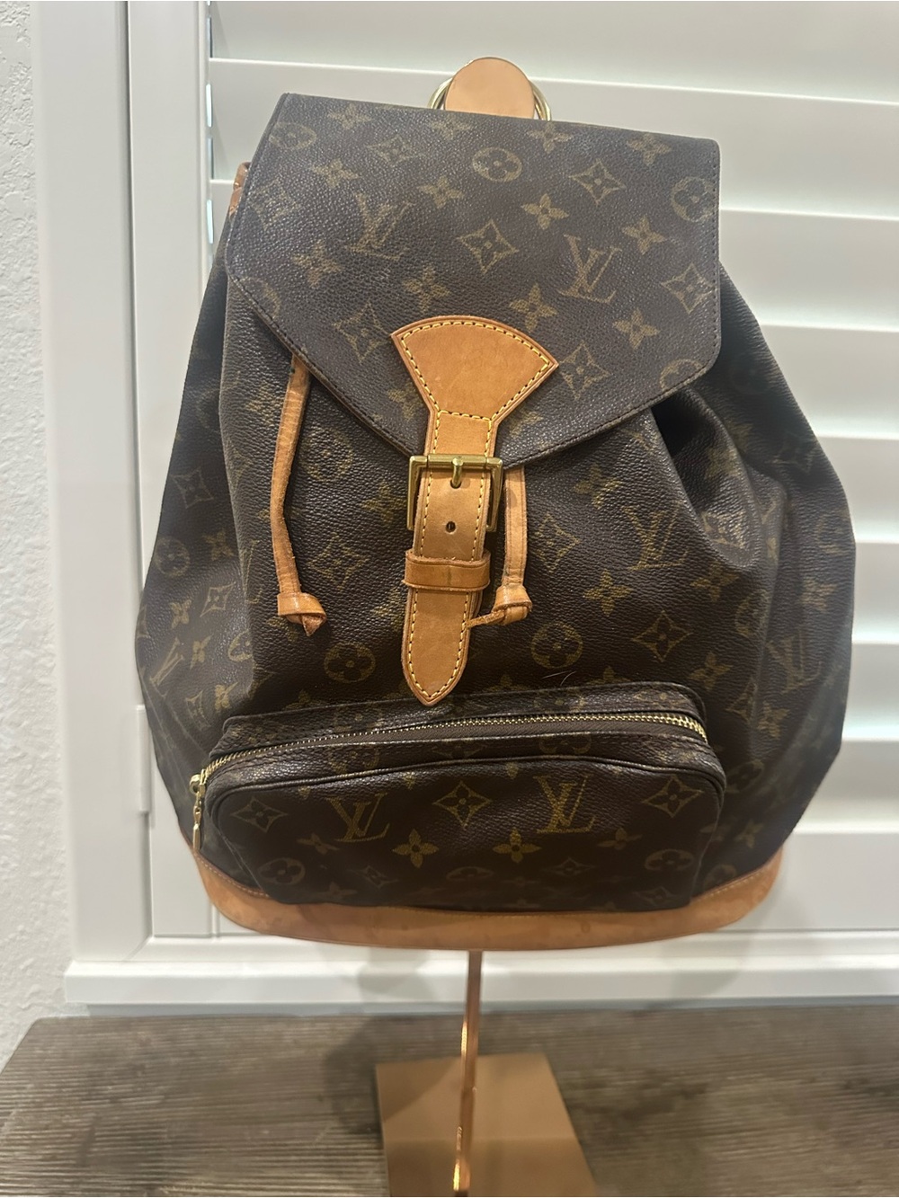 Louis Vuitton GM Monogram Canvas Drawstring Backpack in Brown and Tan